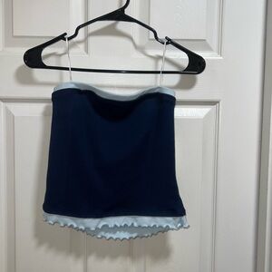 gaze Navy Strapless Top with Light Blue Trim